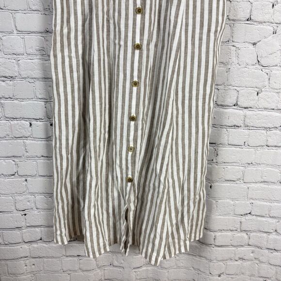 J Jill Linen Stripe Shirtdress Midi Dress Women M Pockets Preppy Beach Lagenlook - Picture 10 of 16